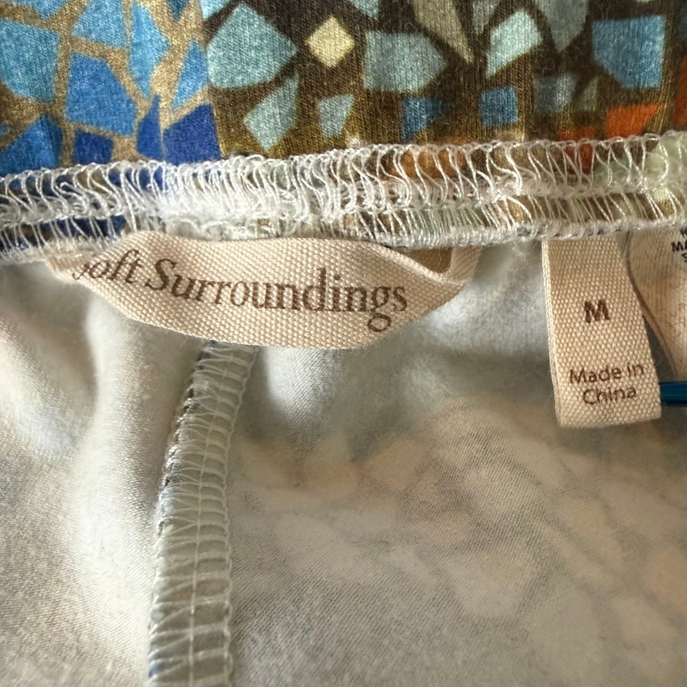 Soft Surroundings Leggings Womens M Blue Mosaic Cotton Blend Stretch Pull On - Picture 4 of 12